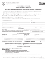 Form OHL19003 &quot;Antique Snowmobile Registration Application&quot; - New Hampshire