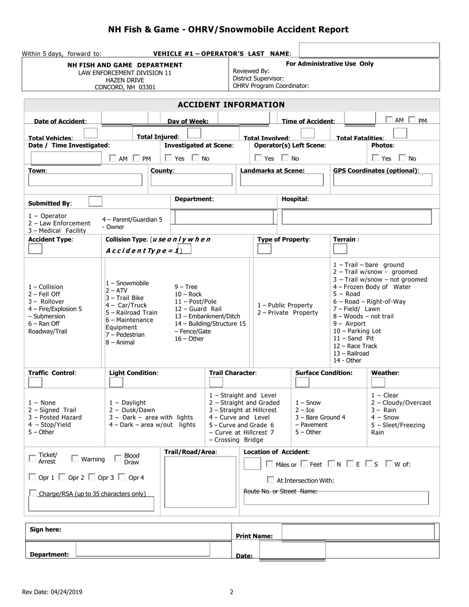 New Hampshire Ohrv/Snowmobile Accident Report - Fill Out, Sign Online ...