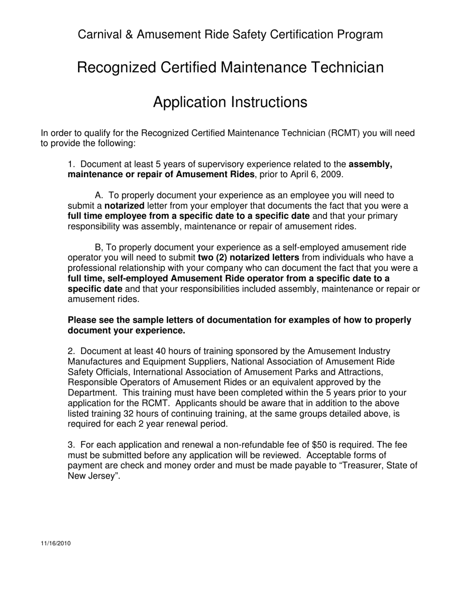 Instructions for Form TL-4A Recognized Certified Maintenance Technician Application - New Jersey, Page 1
