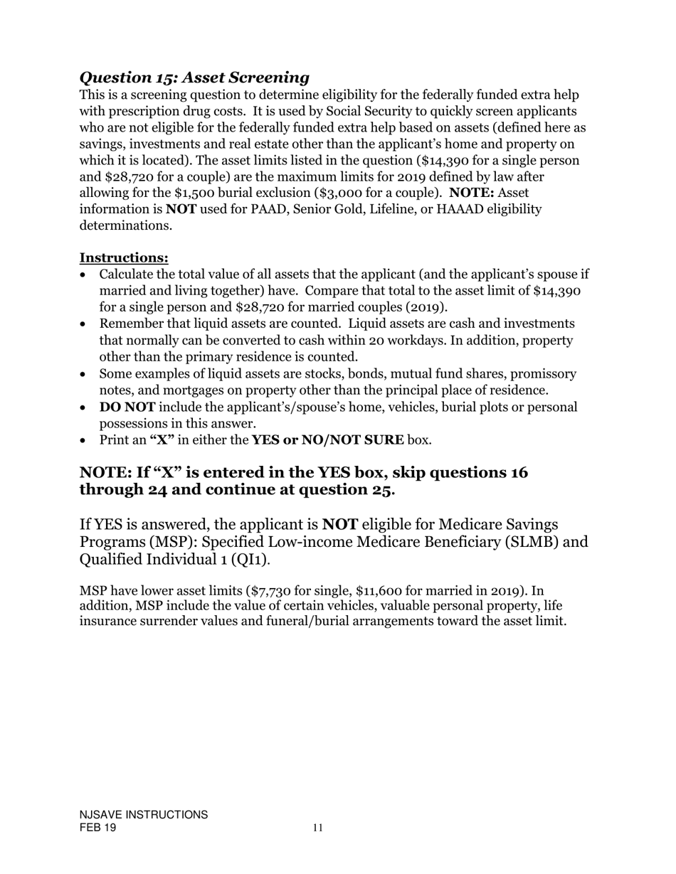 Instructions for Nj Save Application for Medicare Savings Programs (Msp), Pharmaceutical Assistance to the Aged and Disabled (Paad), Lifeline Utility Assistance (Lifeline), Senior Gold Prescription Discount Program (Senior Gold), and Other Special Benefits Programs - New Jersey, Page 11