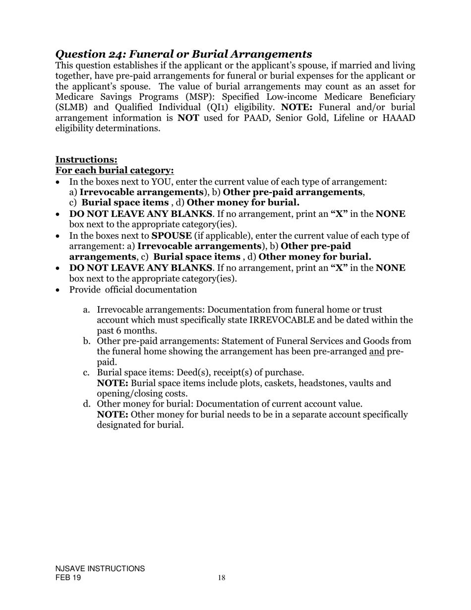 Instructions for Nj Save Application for Medicare Savings Programs (Msp), Pharmaceutical Assistance to the Aged and Disabled (Paad), Lifeline Utility Assistance (Lifeline), Senior Gold Prescription Discount Program (Senior Gold), and Other Special Benefits Programs - New Jersey, Page 18