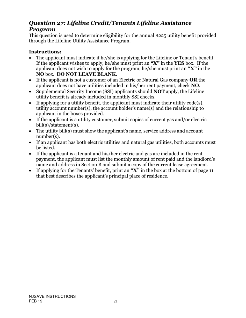 Instructions for Nj Save Application for Medicare Savings Programs (Msp), Pharmaceutical Assistance to the Aged and Disabled (Paad), Lifeline Utility Assistance (Lifeline), Senior Gold Prescription Discount Program (Senior Gold), and Other Special Benefits Programs - New Jersey, Page 21