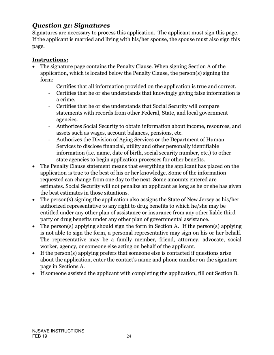 Instructions for Nj Save Application for Medicare Savings Programs (Msp), Pharmaceutical Assistance to the Aged and Disabled (Paad), Lifeline Utility Assistance (Lifeline), Senior Gold Prescription Discount Program (Senior Gold), and Other Special Benefits Programs - New Jersey, Page 24