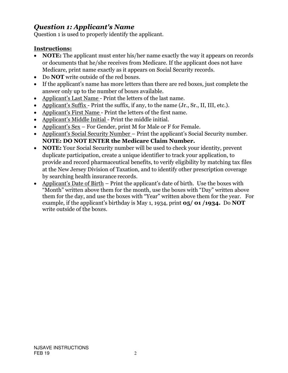 Instructions for Nj Save Application for Medicare Savings Programs (Msp), Pharmaceutical Assistance to the Aged and Disabled (Paad), Lifeline Utility Assistance (Lifeline), Senior Gold Prescription Discount Program (Senior Gold), and Other Special Benefits Programs - New Jersey, Page 2