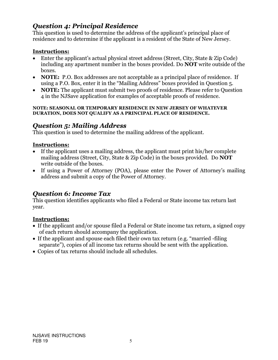 Instructions for Nj Save Application for Medicare Savings Programs (Msp), Pharmaceutical Assistance to the Aged and Disabled (Paad), Lifeline Utility Assistance (Lifeline), Senior Gold Prescription Discount Program (Senior Gold), and Other Special Benefits Programs - New Jersey, Page 5