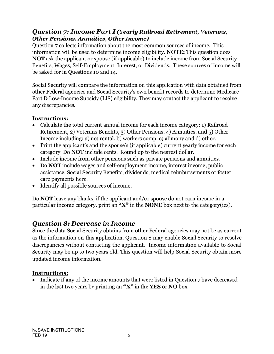 Instructions for Nj Save Application for Medicare Savings Programs (Msp), Pharmaceutical Assistance to the Aged and Disabled (Paad), Lifeline Utility Assistance (Lifeline), Senior Gold Prescription Discount Program (Senior Gold), and Other Special Benefits Programs - New Jersey, Page 6