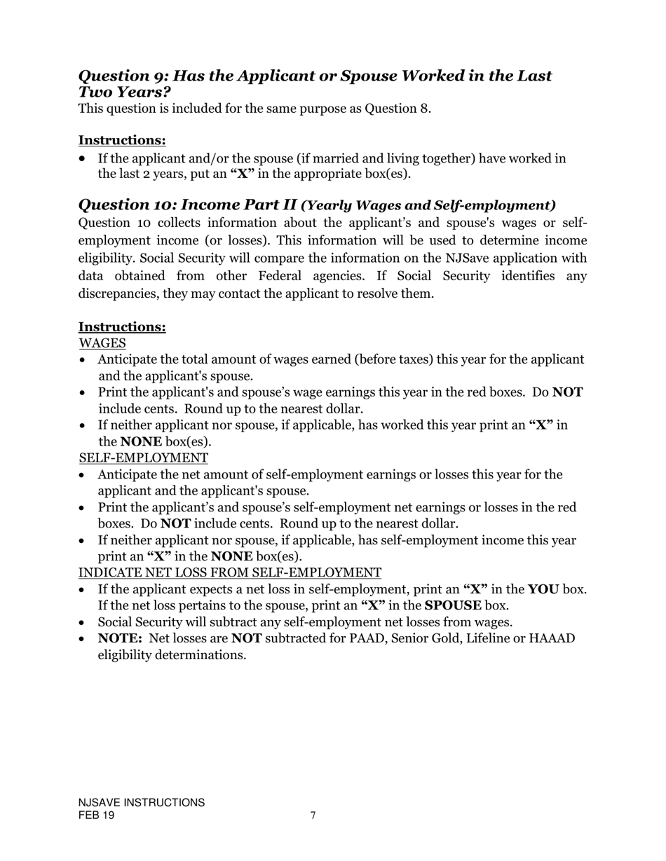 Instructions for Nj Save Application for Medicare Savings Programs (Msp), Pharmaceutical Assistance to the Aged and Disabled (Paad), Lifeline Utility Assistance (Lifeline), Senior Gold Prescription Discount Program (Senior Gold), and Other Special Benefits Programs - New Jersey, Page 7