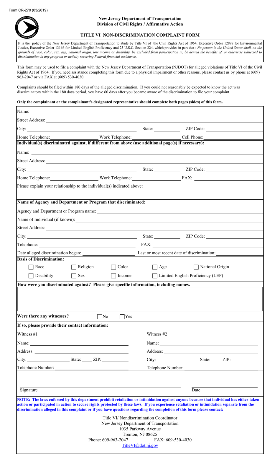 Form CR-270 - Fill Out, Sign Online and Download Fillable PDF, New ...