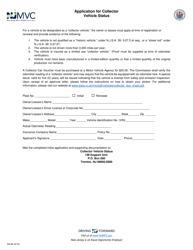 Document preview: Form SS-66 Application for Collector Vehicle Status - New Jersey