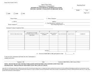 Form CR-267 &quot;Monthly Report of Utilization of Dbe/Esbe or Sbe&quot; - New Jersey