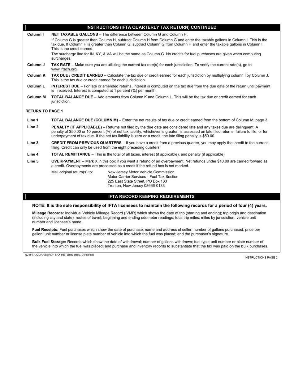 International Fuel Tax Agreement (Ifta) Quarterly Tax Return - New Jersey, Page 5
