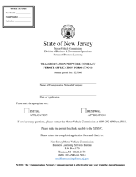 Form TNC-1 Transportation Network Company Permit Application Form - New Jersey