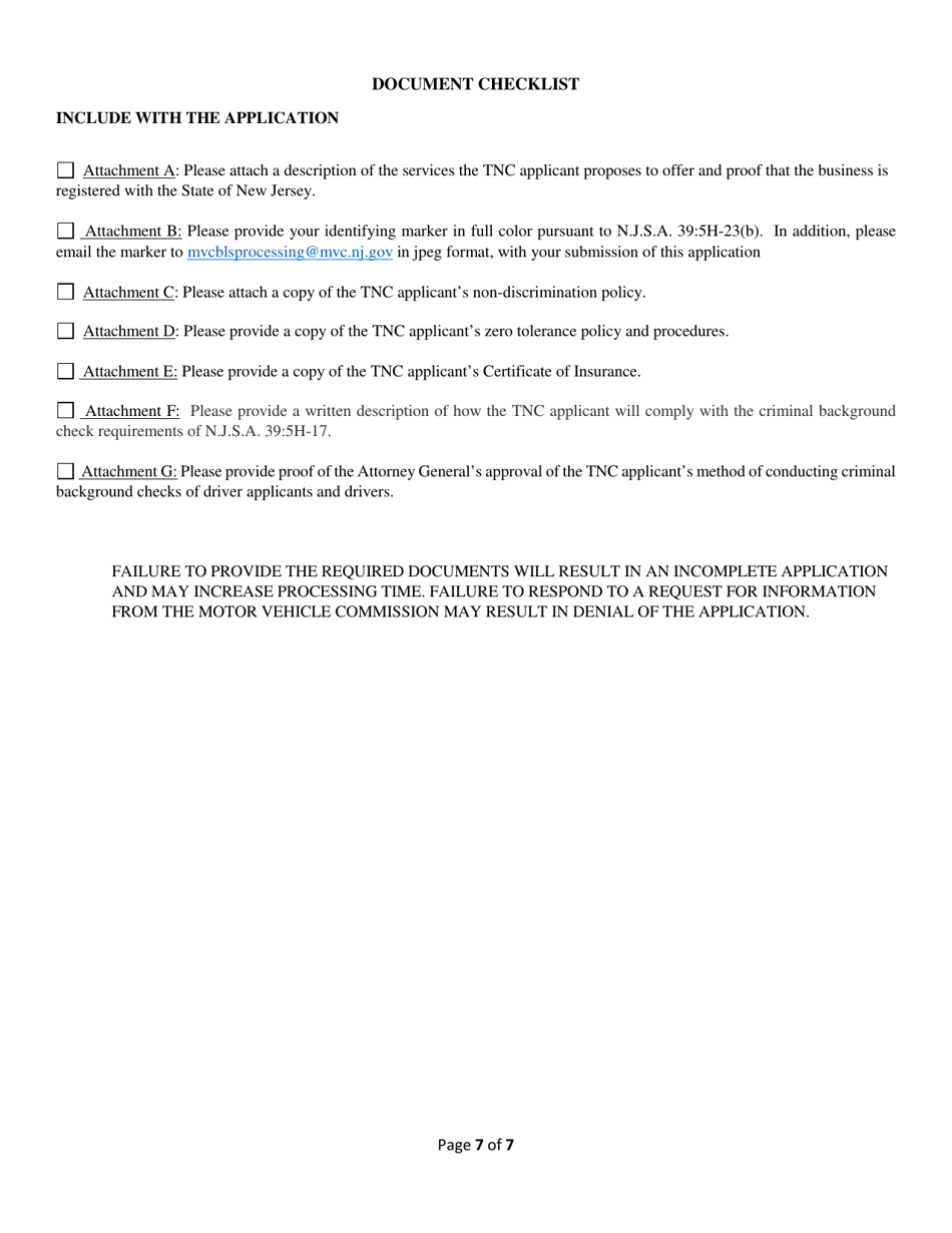 Form TNC-1 Transportation Network Company Permit Application Form - New Jersey, Page 7