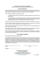 Title VI Non-discrimination Complaint Form - New Jersey, Page 2