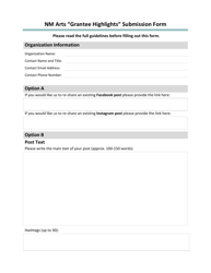 Nm Arts &quot;grantee Highlights&quot; Submission Form - New Mexico, Page 3