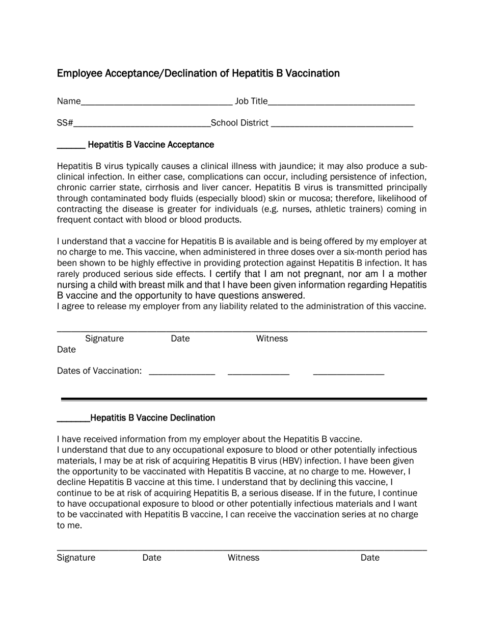 Employee Acceptance / Declination of Hepatitis B Vaccination - New Mexico, Page 1