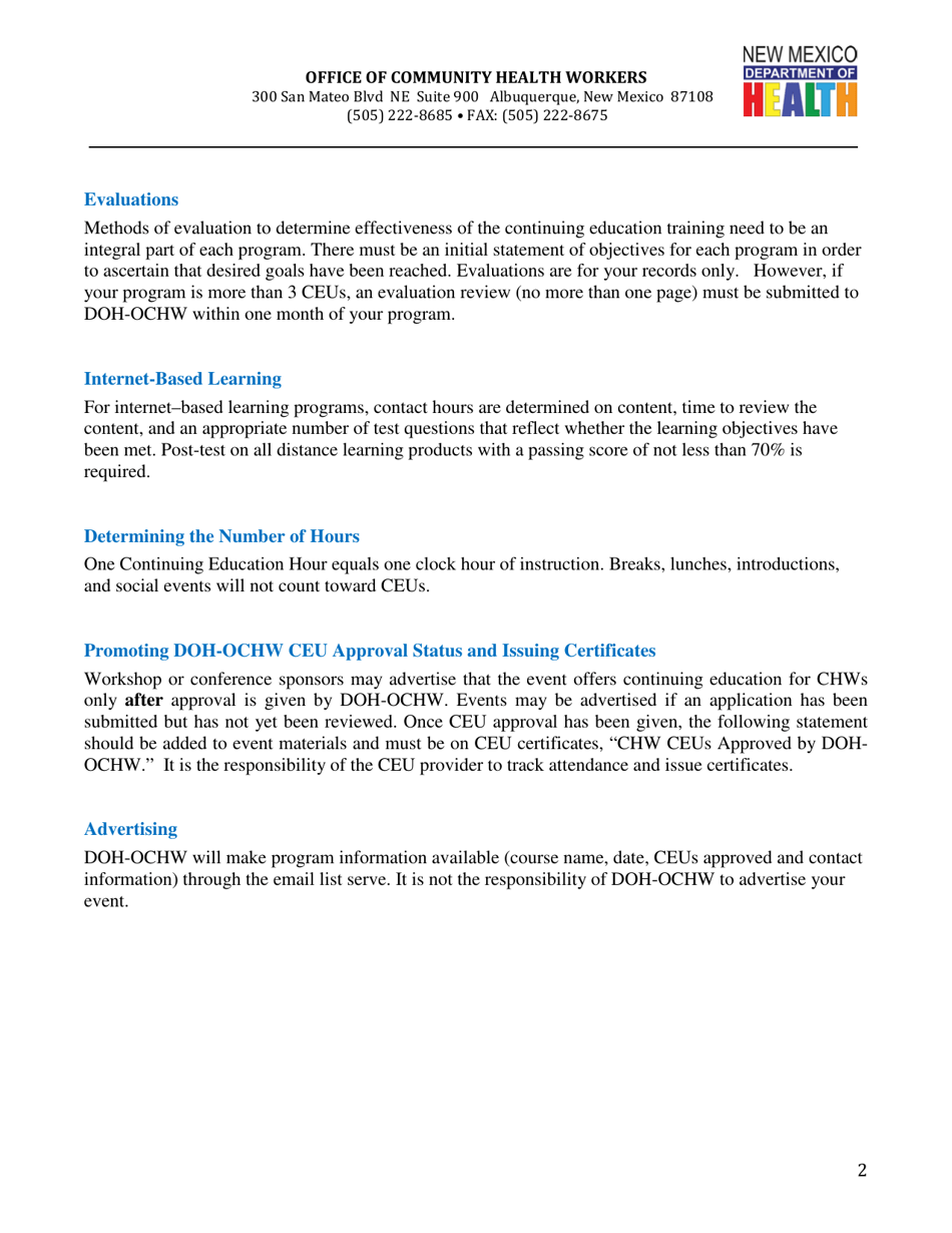 Application for Approval of Continuing Education (Ceus) - New Mexico, Page 2