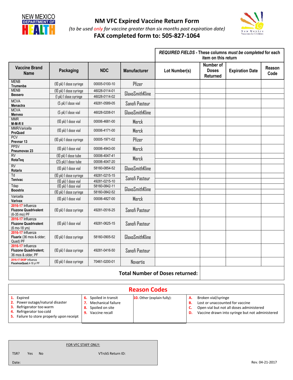 Vfc Expired Vaccine Return Form - New Mexico, Page 2