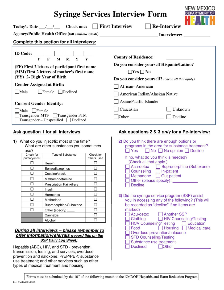 Syringe Services Interview Form - New Mexico, Page 1