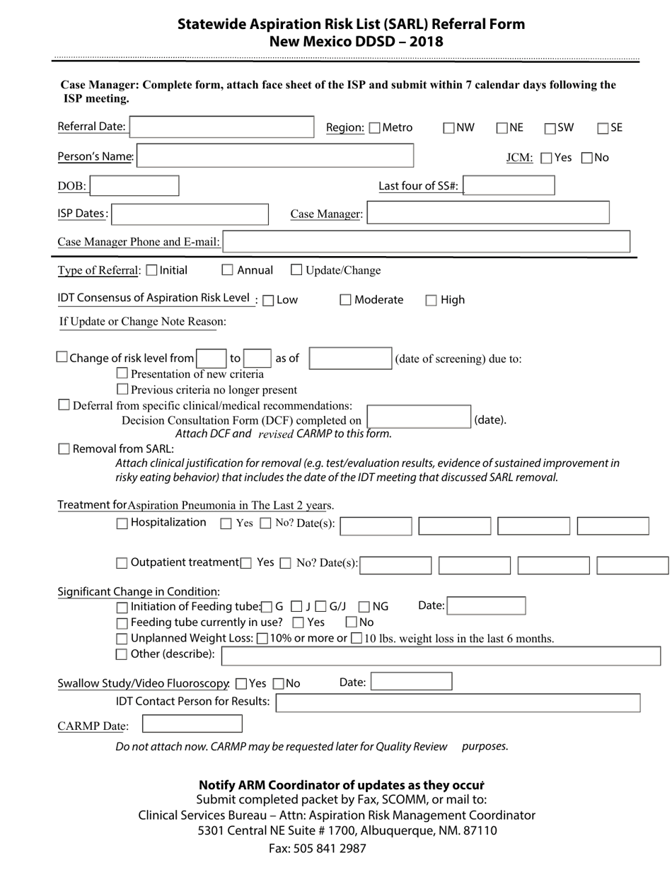 New Mexico Aspiration Risk Management: Sarl Referral Form - Fill Out ...