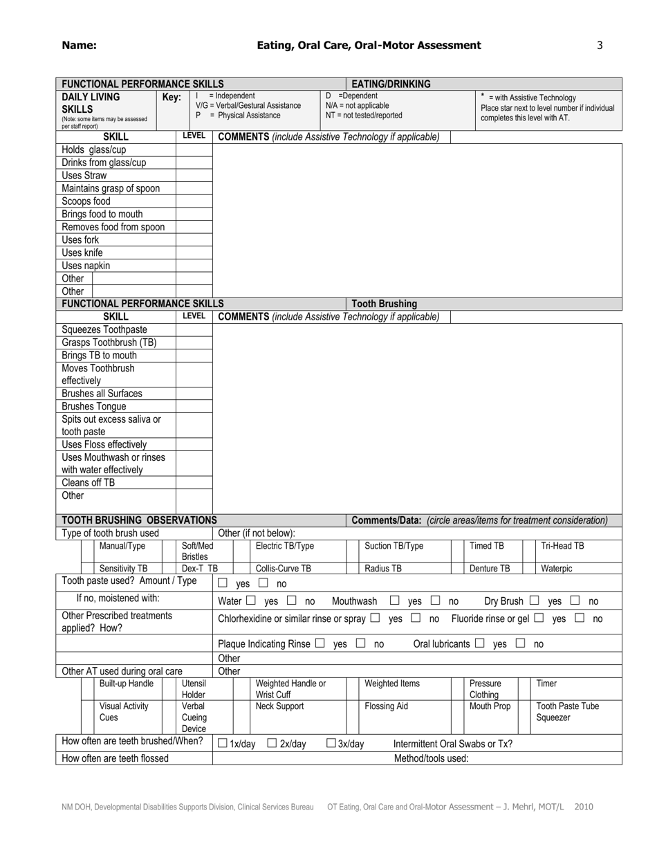 Occupational Therapy Eating, Oral Care and Oral-Motor Assessment Data - New Mexico, Page 3