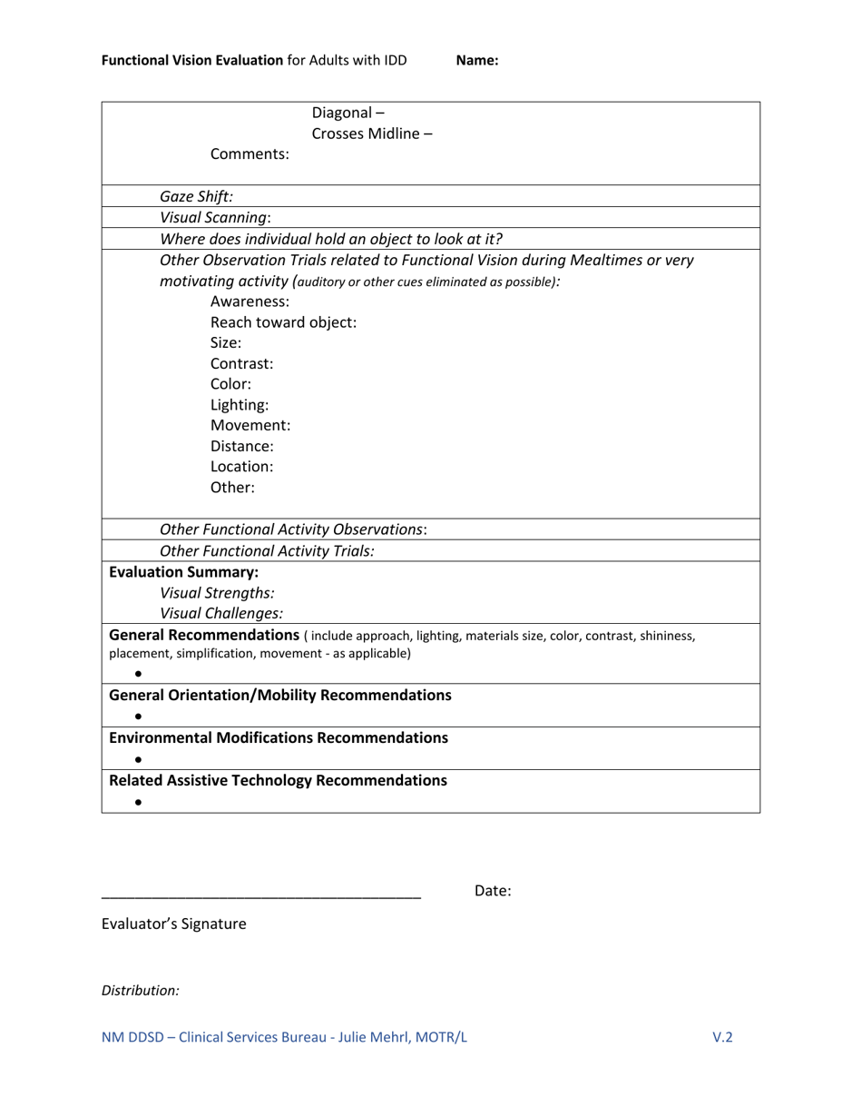 Functional Vision Evaluation for Adults With Intellectual / Developmental Disabilities - New Mexico, Page 2