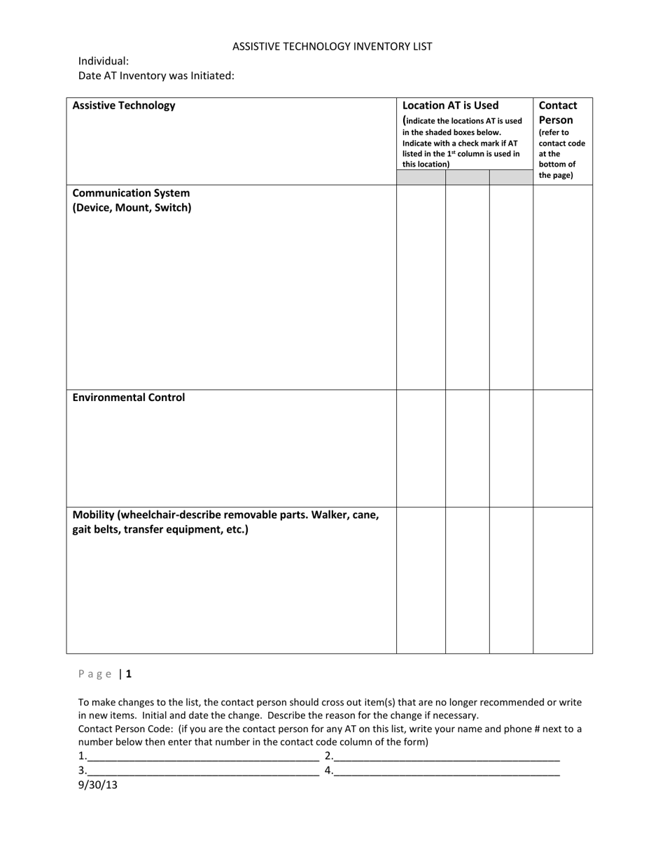 Assistive Technology Inventory List - New Mexico, Page 1