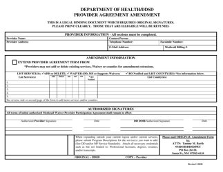 Document preview: Ddw/Mfw/SW Provider Agreement Amendment Form - New Mexico