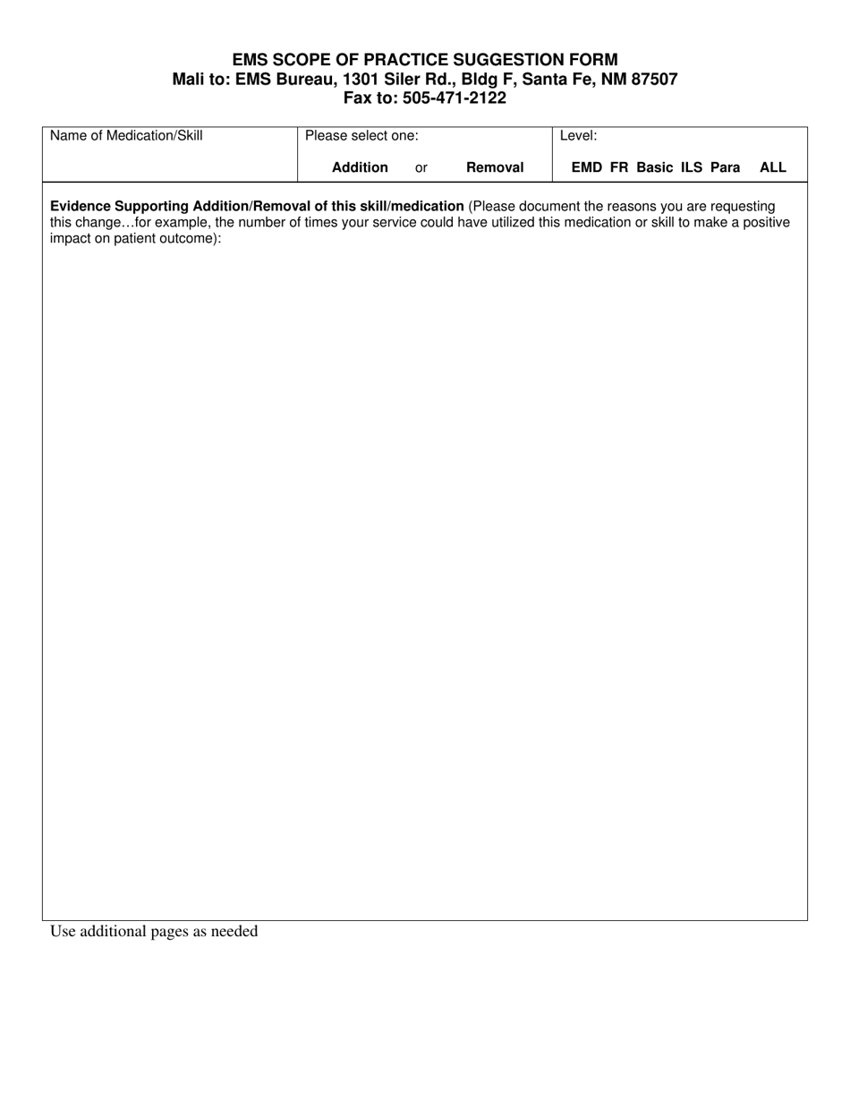 EMS Scope of Practice Suggestion Form - New Mexico, Page 1