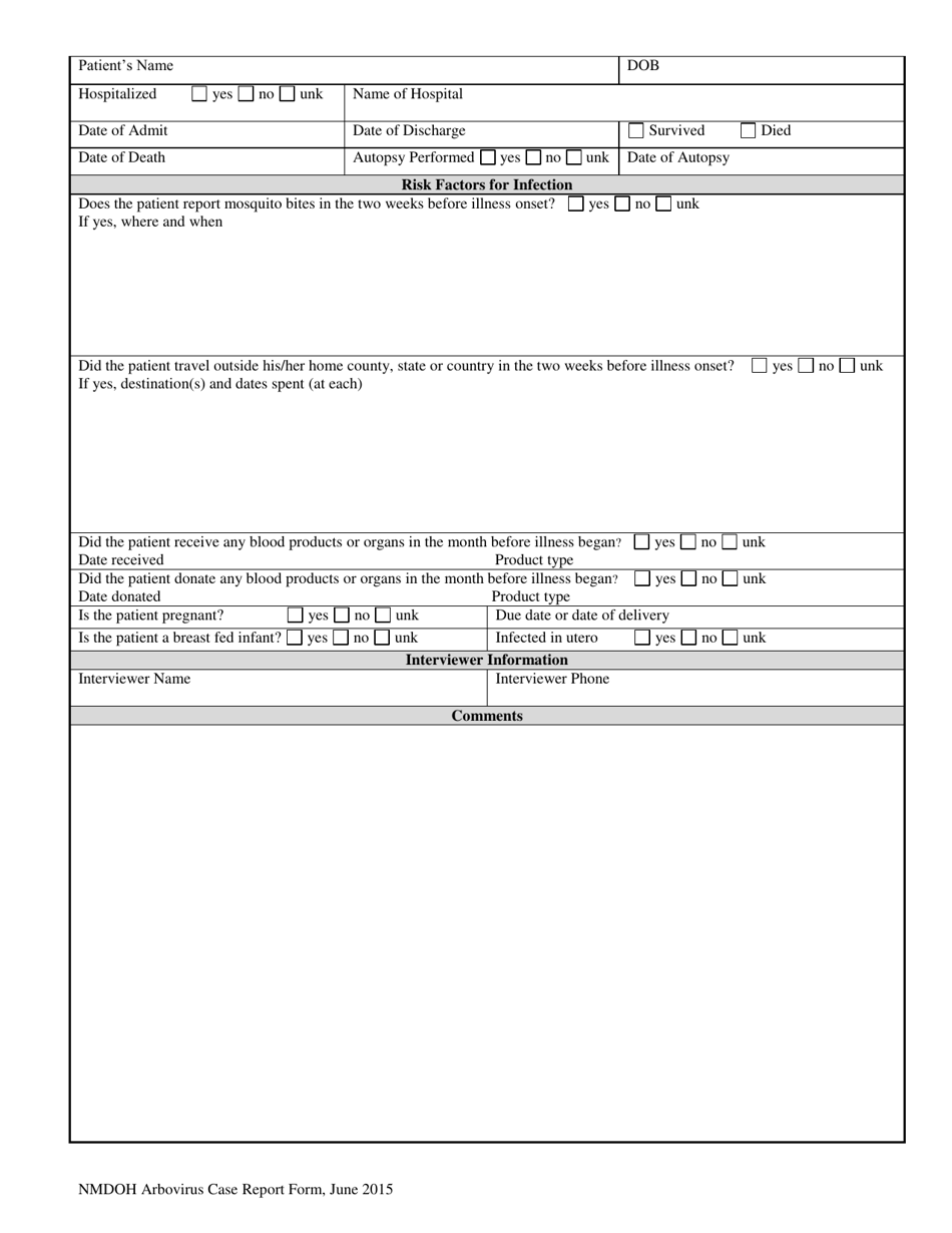 New Mexico Arbovirus Case Report Form - Fill Out, Sign Online and ...