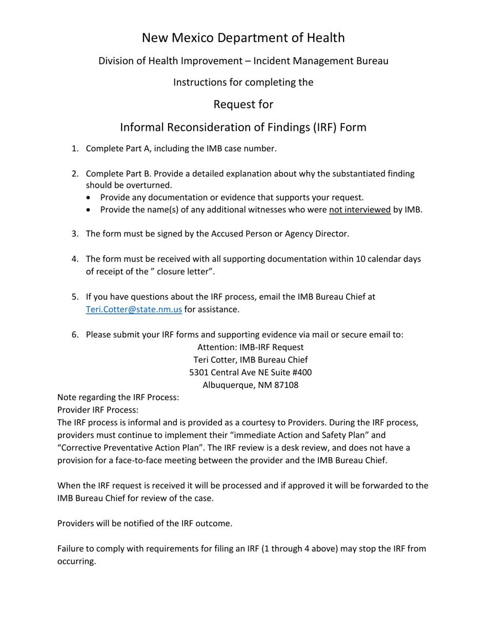 Request of Informal Reconsideration of Findings (Irf) - New Mexico, Page 2