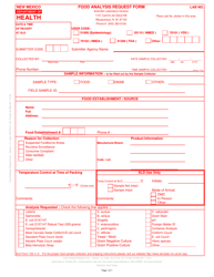SLD Form 102 &quot;Food Analysis Request Form&quot; - New Mexico