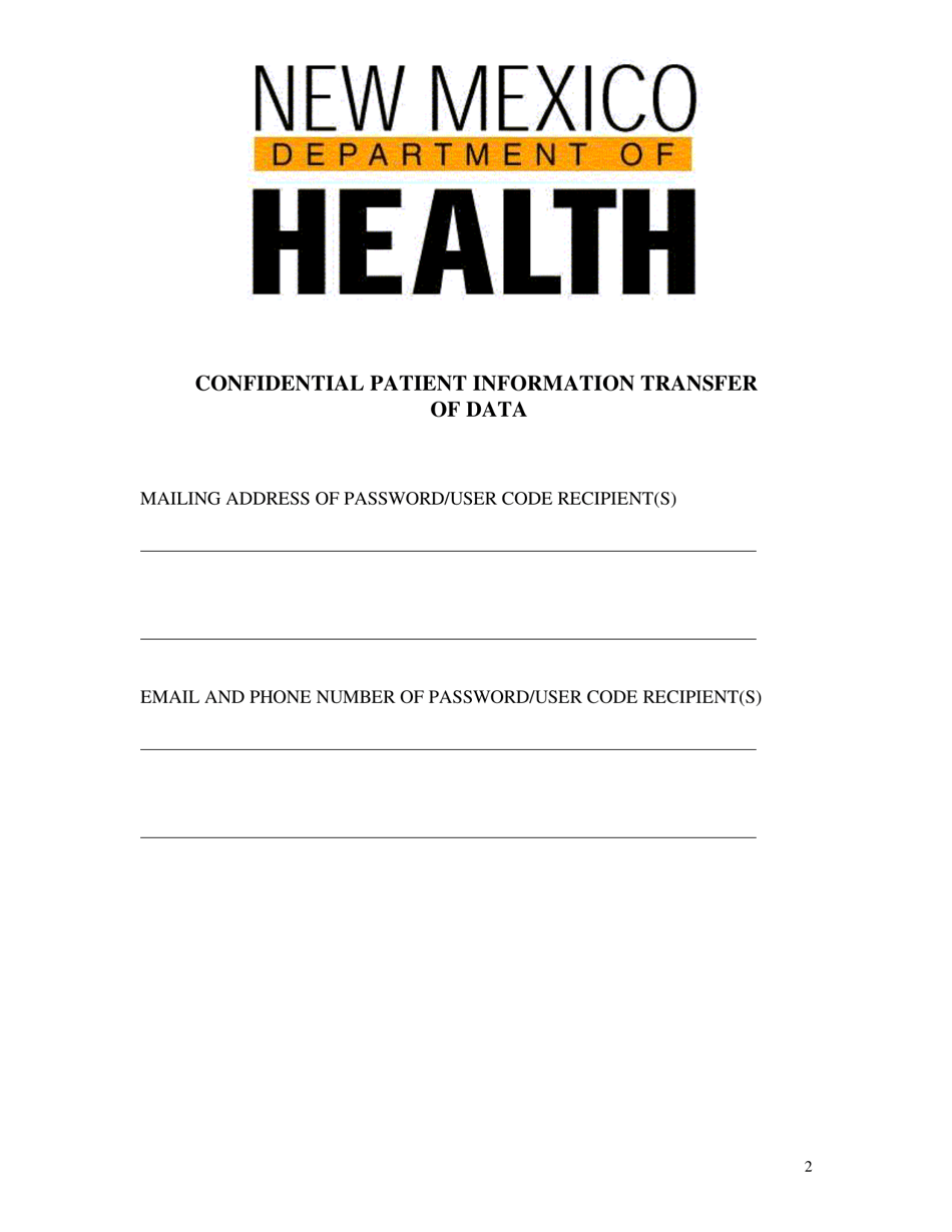 Confidential Patient Information Transfer of Data - New Mexico, Page 2