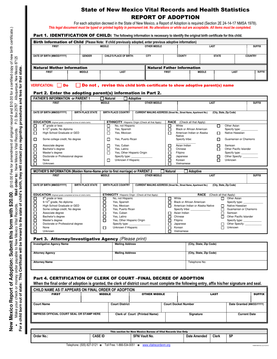 Report of Adoption - New Mexico, Page 1
