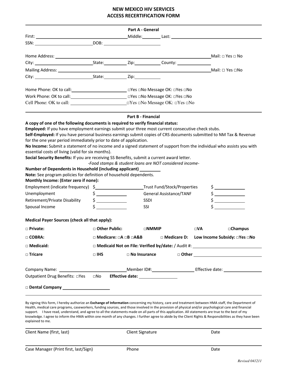 New Mexico HIV/AIDS Access Recertification Form - Fill Out, Sign Online ...
