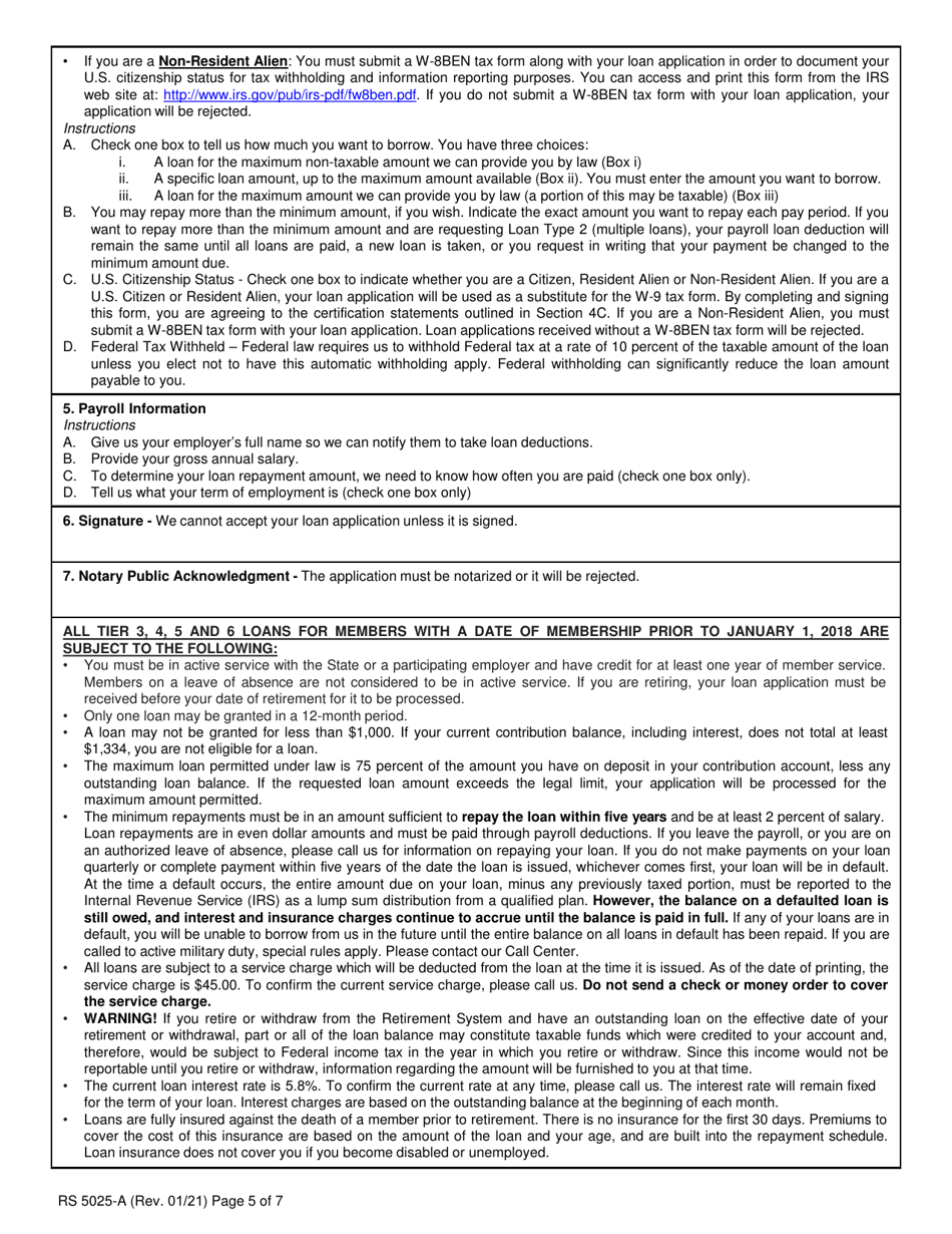 Form RS5025-A Tiers 3, 4, 5  6 Loan Application - New York, Page 5