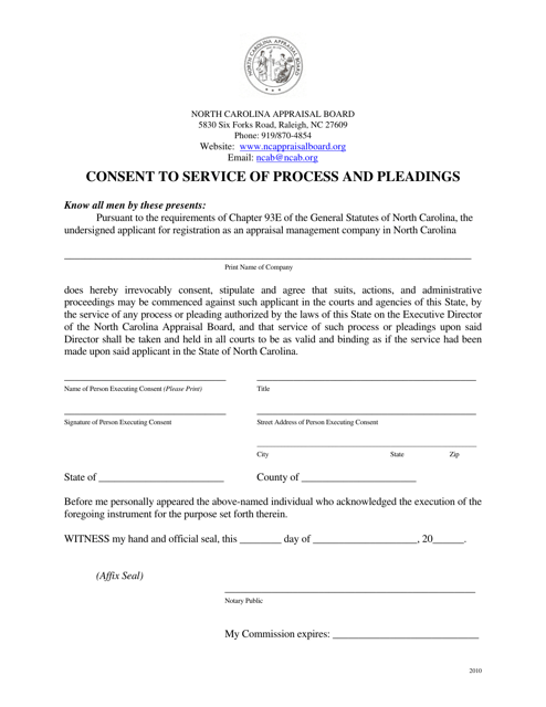 Consent to Service of Process and Pleadings - North Carolina Download Pdf