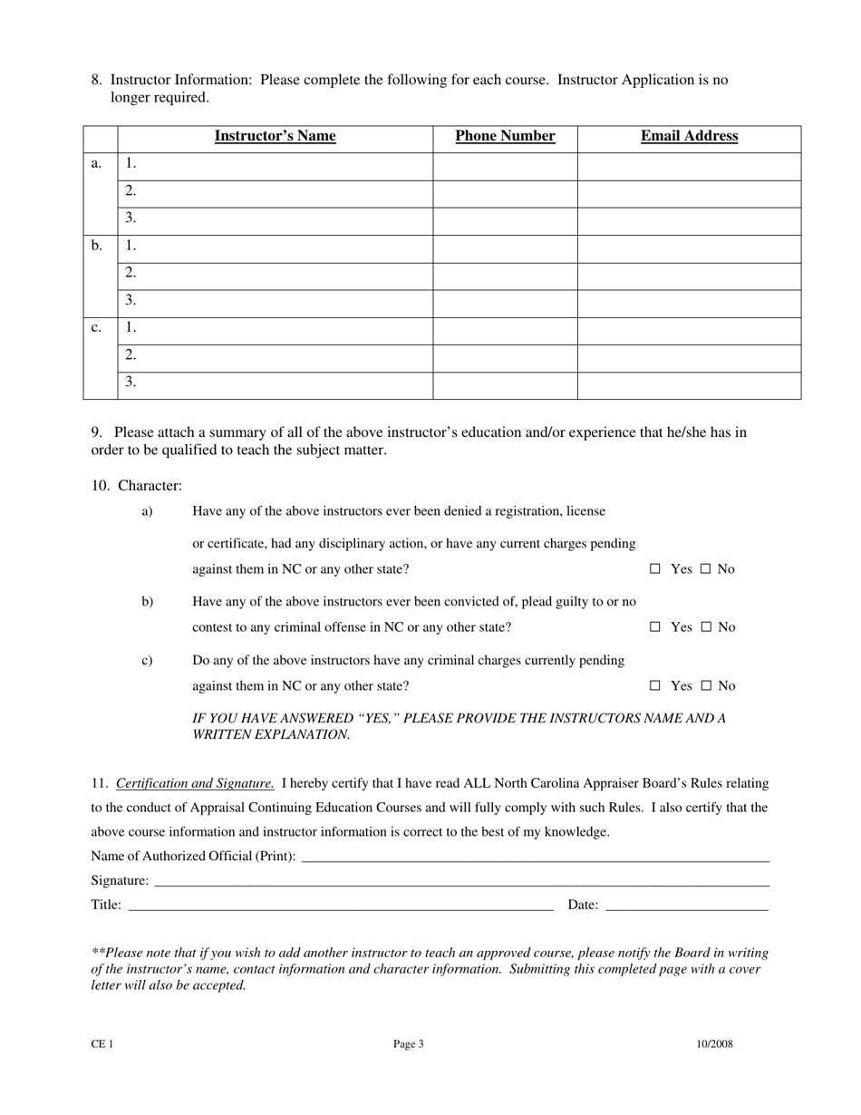 Form CE1 Sponsor Application for Continuing Education - North Carolina, Page 3