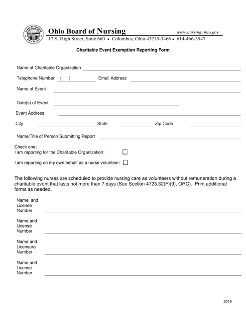 Charitable Event Exemption Reporting Form - Ohio Download Pdf