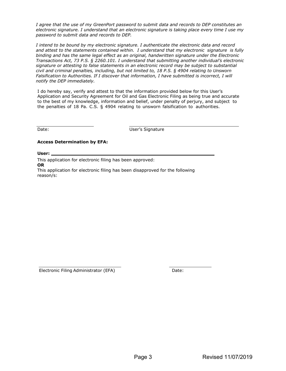 Users Registration and Security Agreement for Oil and Gas Electronic Submission Systems - Pennsylvania, Page 3