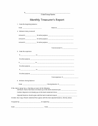 Document preview: Club/Group Monthly Treasurer's Report Form