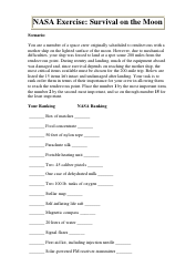 Survival on the Moon Worksheet With Answers