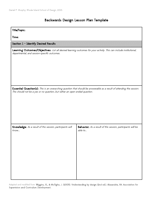 Backwards Design Lesson Plan Template Daniel P Murphy Download 