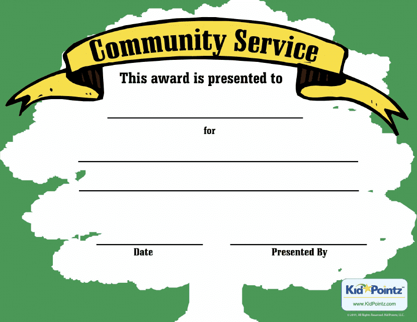 Community Service Award Certificate Template - Kidpointz