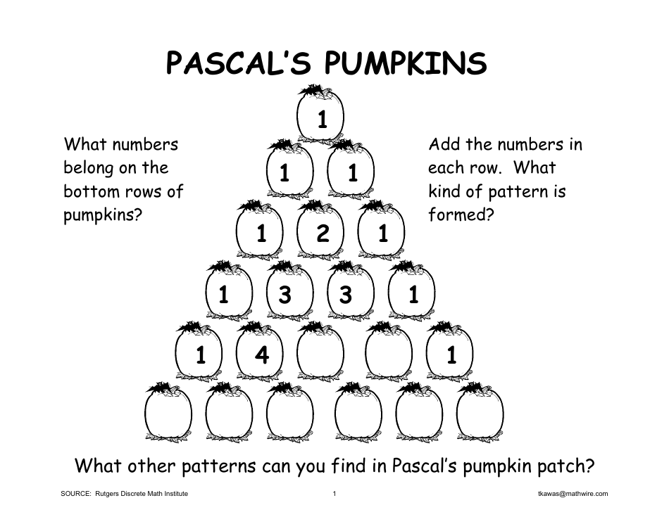 Pascal's Pumpkins Worksheet with Answer Key