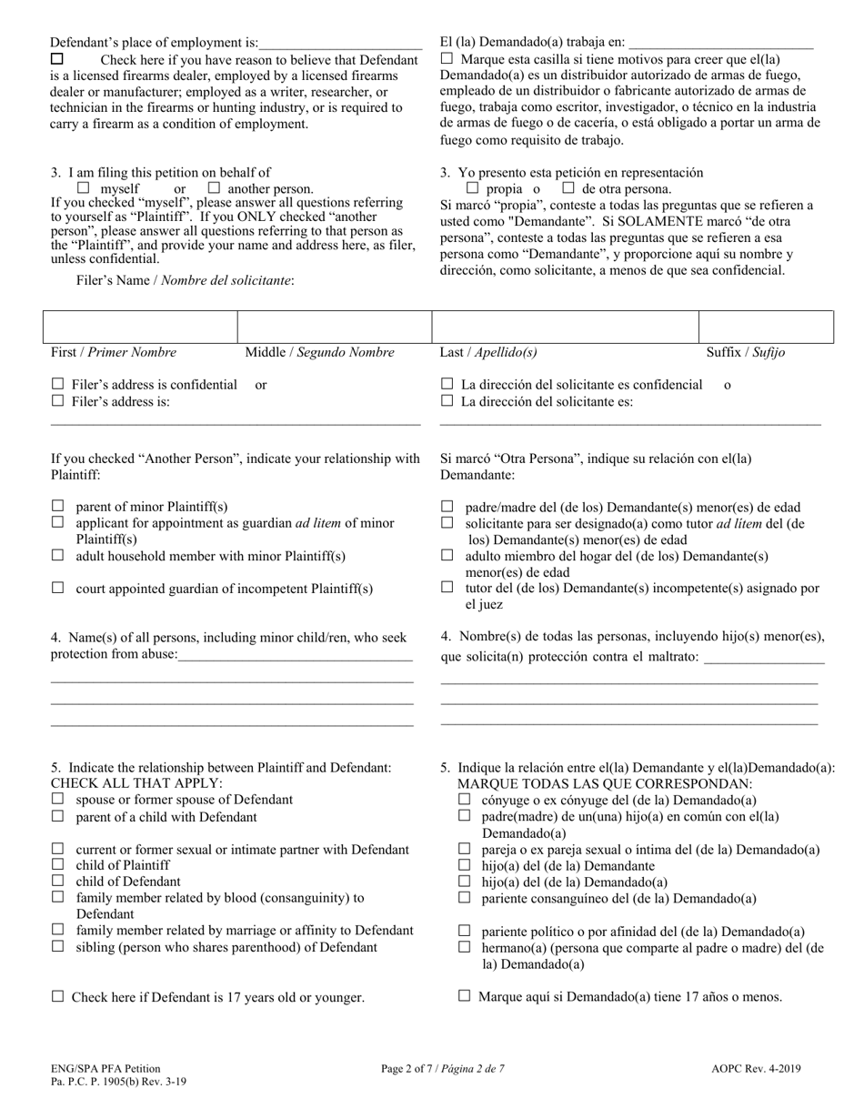 Petition for Protection From Abuse - Pennsylvania (English / Spanish), Page 2