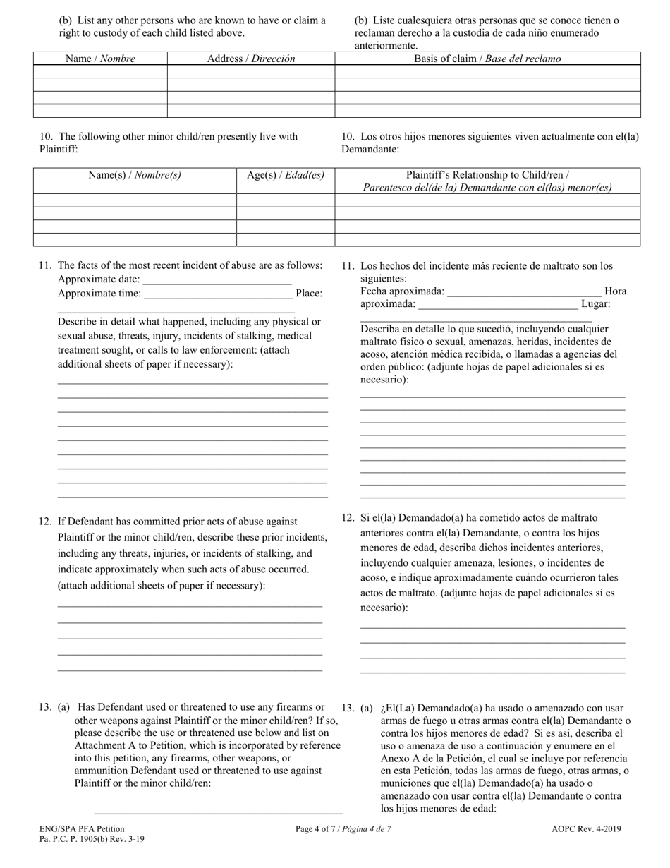 Petition for Protection From Abuse - Pennsylvania (English / Spanish), Page 4