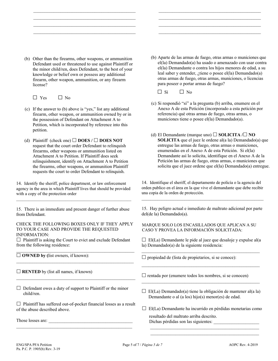 Petition for Protection From Abuse - Pennsylvania (English / Spanish), Page 5