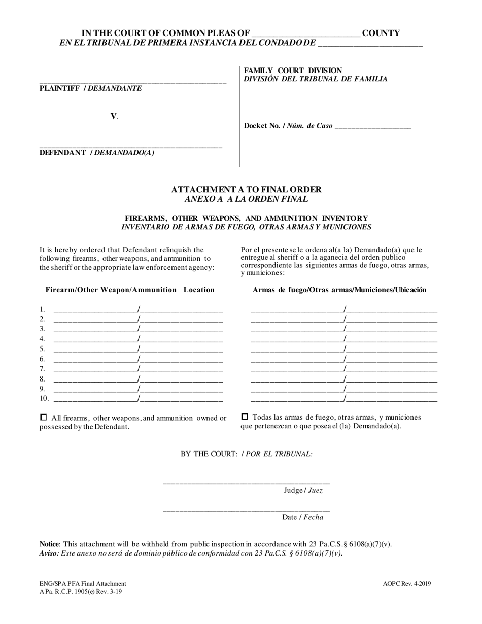 Attachment A Final Order - Pennsylvania (English / Spanish), Page 1