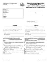 Document preview: Form MDJS307D-BL Order Granting Emergency Relief From Abuse - Pennsylvania (English/Spanish)